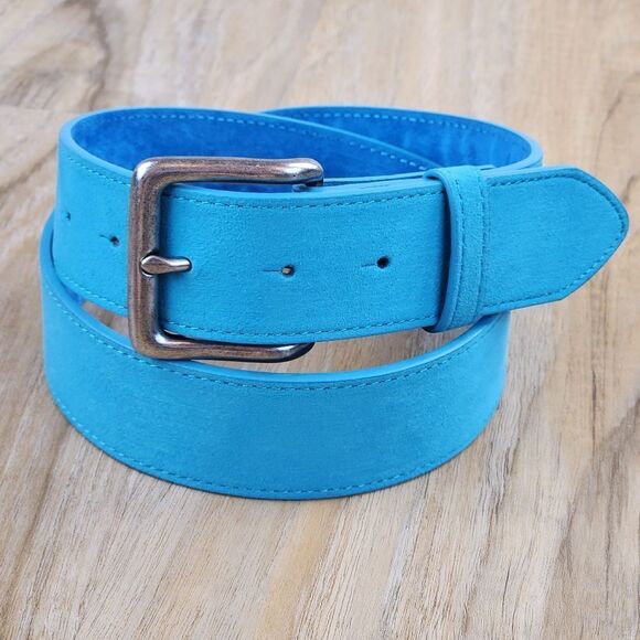 ?️NIB Turquoise Genuine Suede Leather Belt w/Detachable  Antiqued Buckle Small main image 9